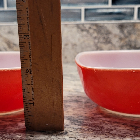 2 Vintage Pyrex 12 oz Red Square Hostess Bowls 410